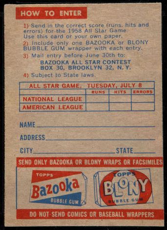 1958 Topps Bazooka Contest